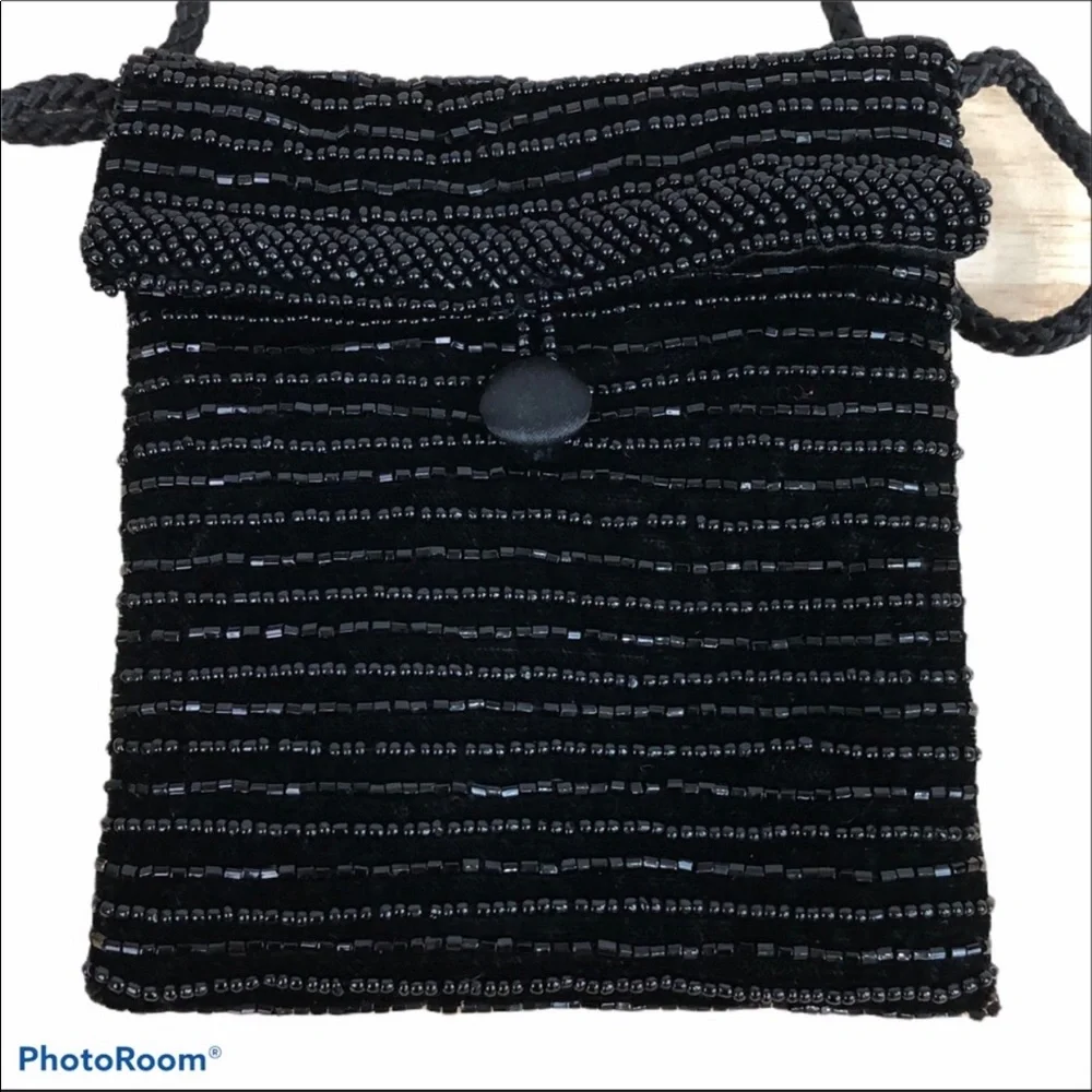 Beaded velveteen crossbody mini pouch bag